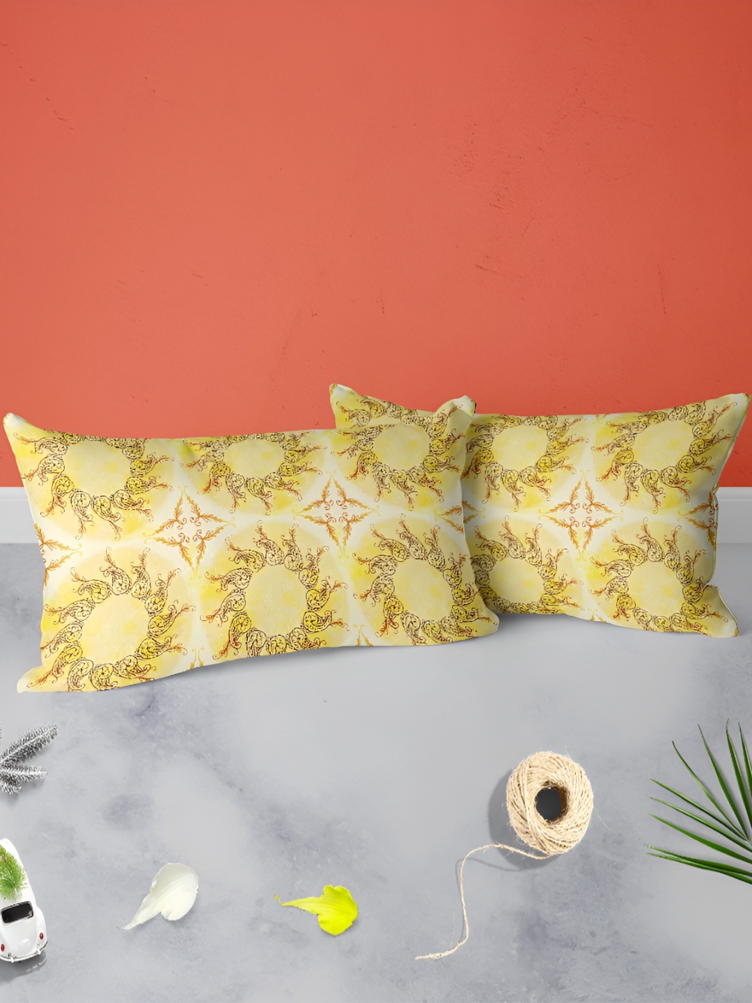 

ArtzFolio Yellow and White 2 Pieces Cotton Rectangle Pillow Covers