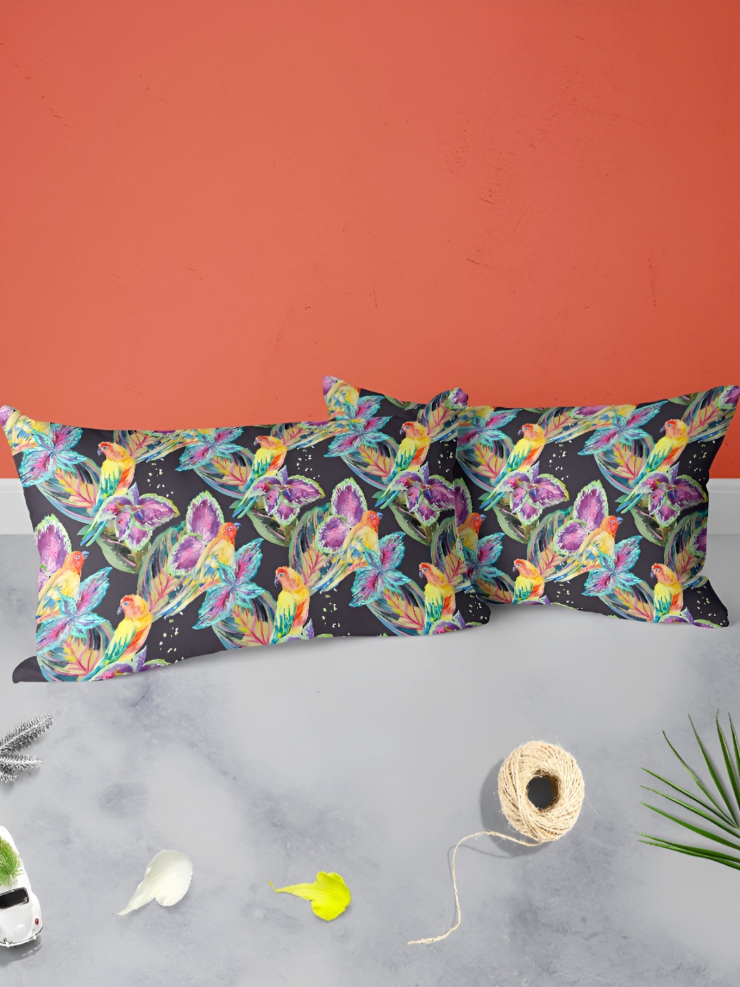 

ArtzFolio Black & Purple 2 Pieces Floral Printed Rectangle Pillow Covers