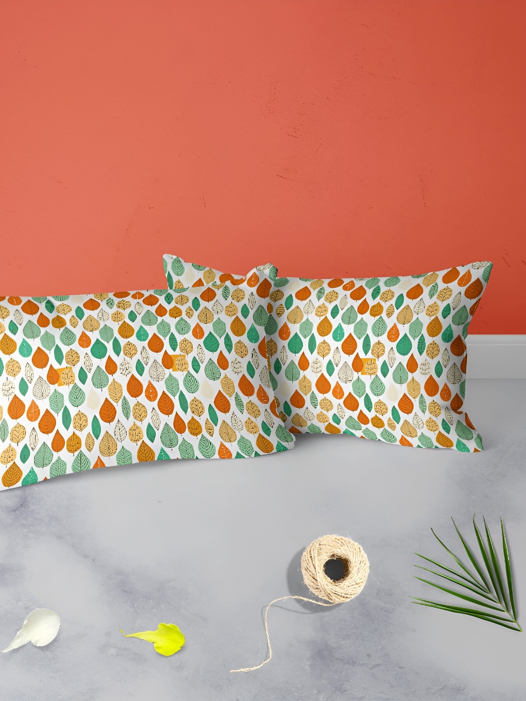 

ArtzFolio Green Orange 2 Pieces Abstract Printed Rectangle Pillow Covers