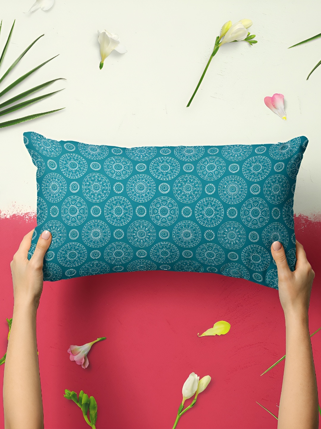 

ArtzFolio Teal 2 Pieces Self Design Rectangle Pillow Covers