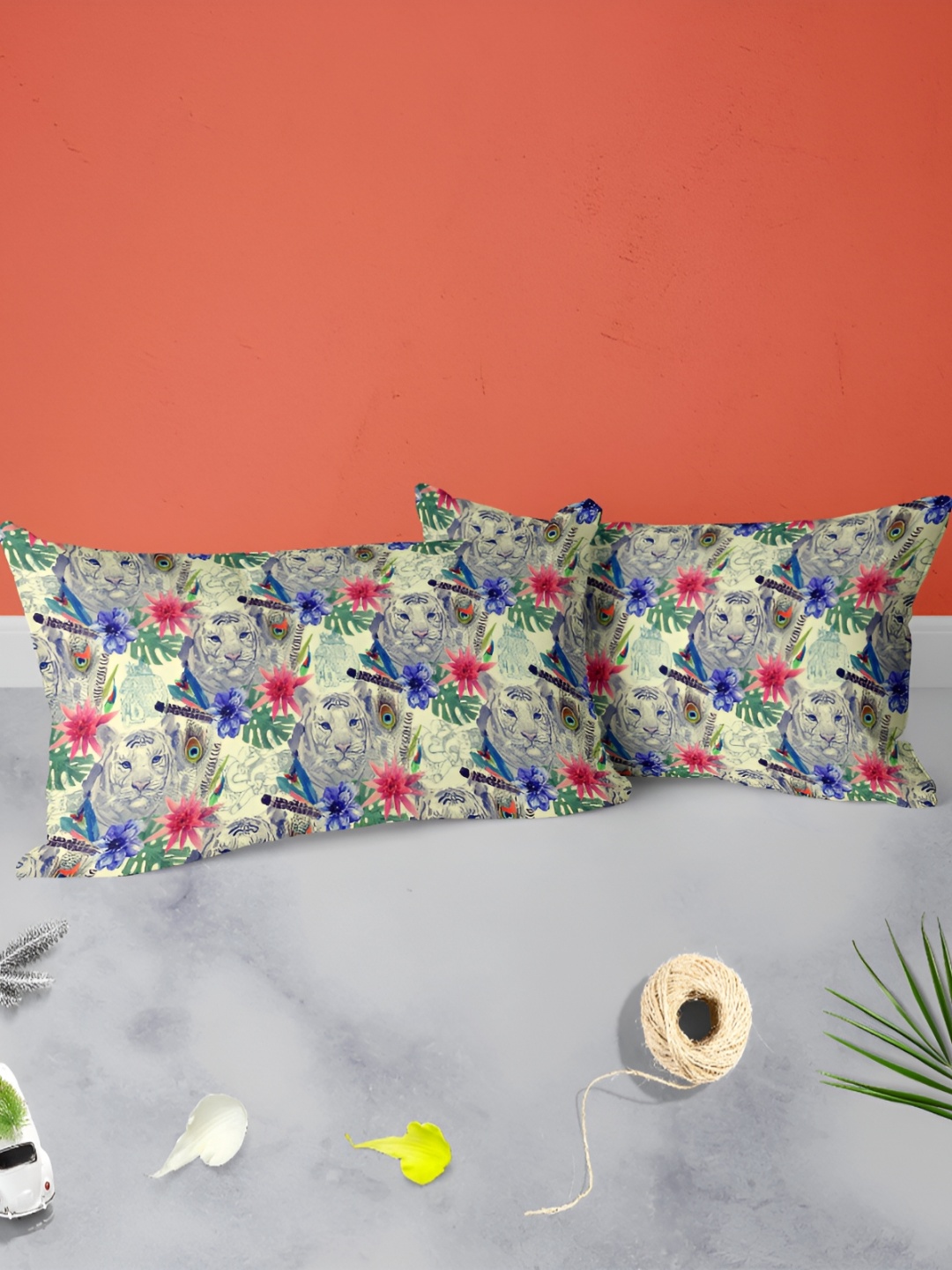 

ArtzFolio Cream & Blue 2 Pieces Abstract Printed Rectangle Pillow Covers
