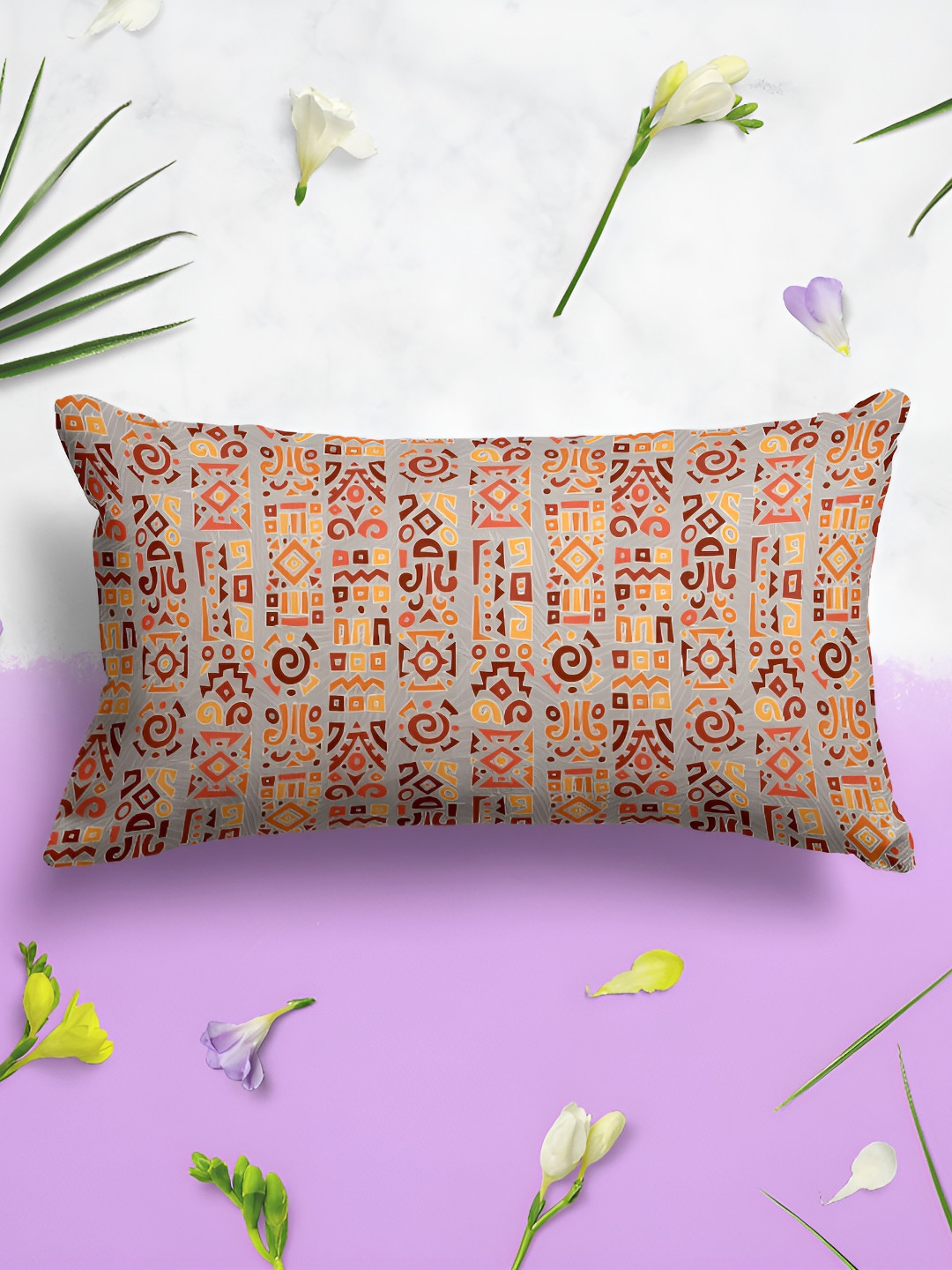 

ArtzFolio Grey & Orange 2 Pieces Velvet Self Design Rectangle Pillow Covers, Brown