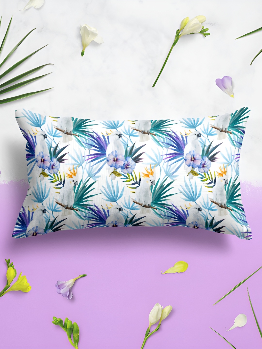 

ArtzFolio White & blue 2 Pieces Self Design Rectangle Pillow Covers