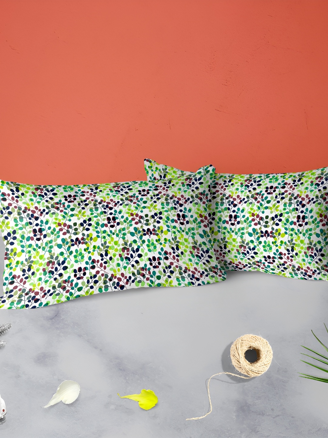 

ArtzFolio Green & White 2 Pieces Floral Printed Rectangle Velvet Pillow Covers