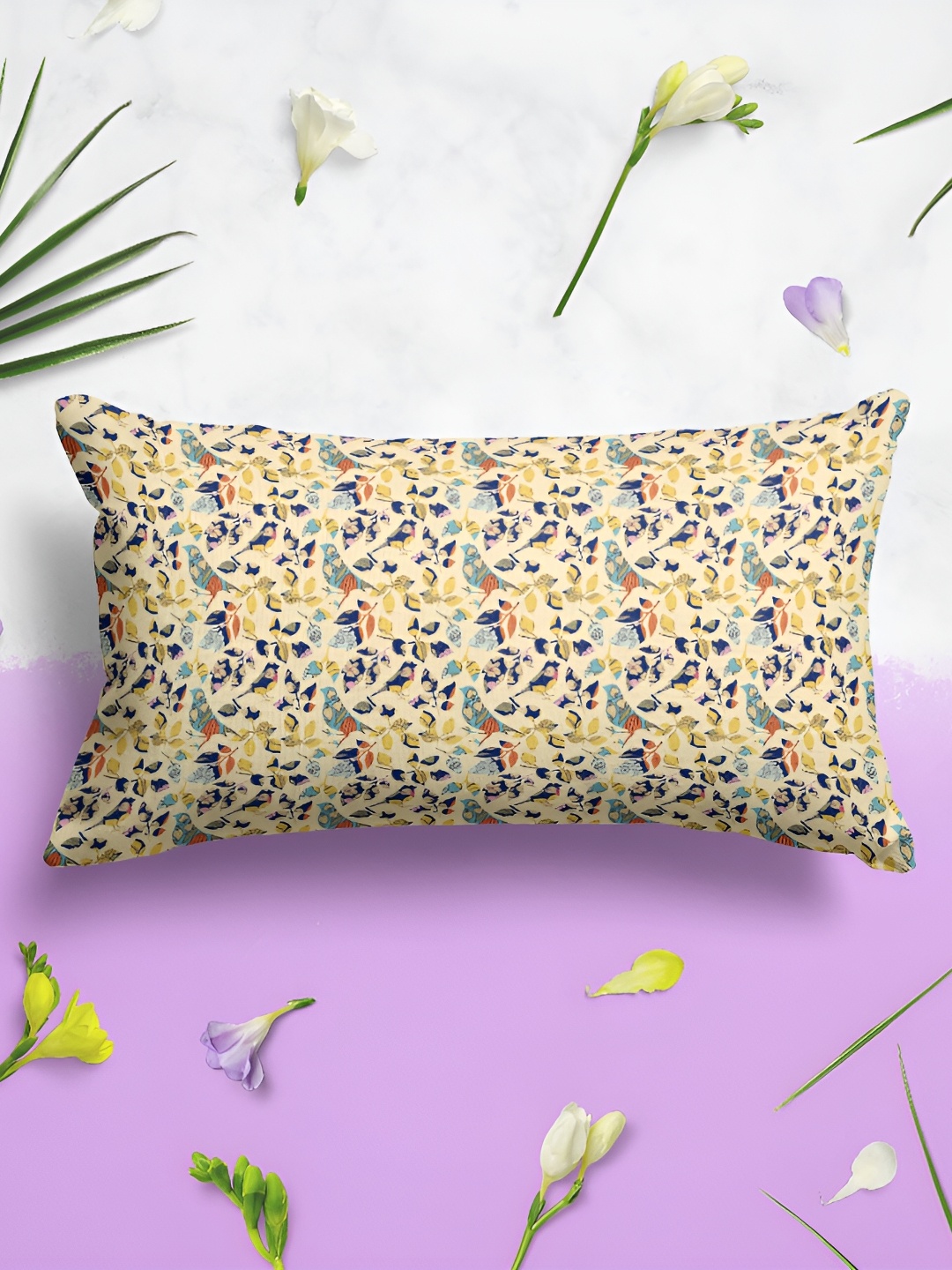 

ArtzFolio Beige & Blue 2 Pieces Rectangular Pillow Covers