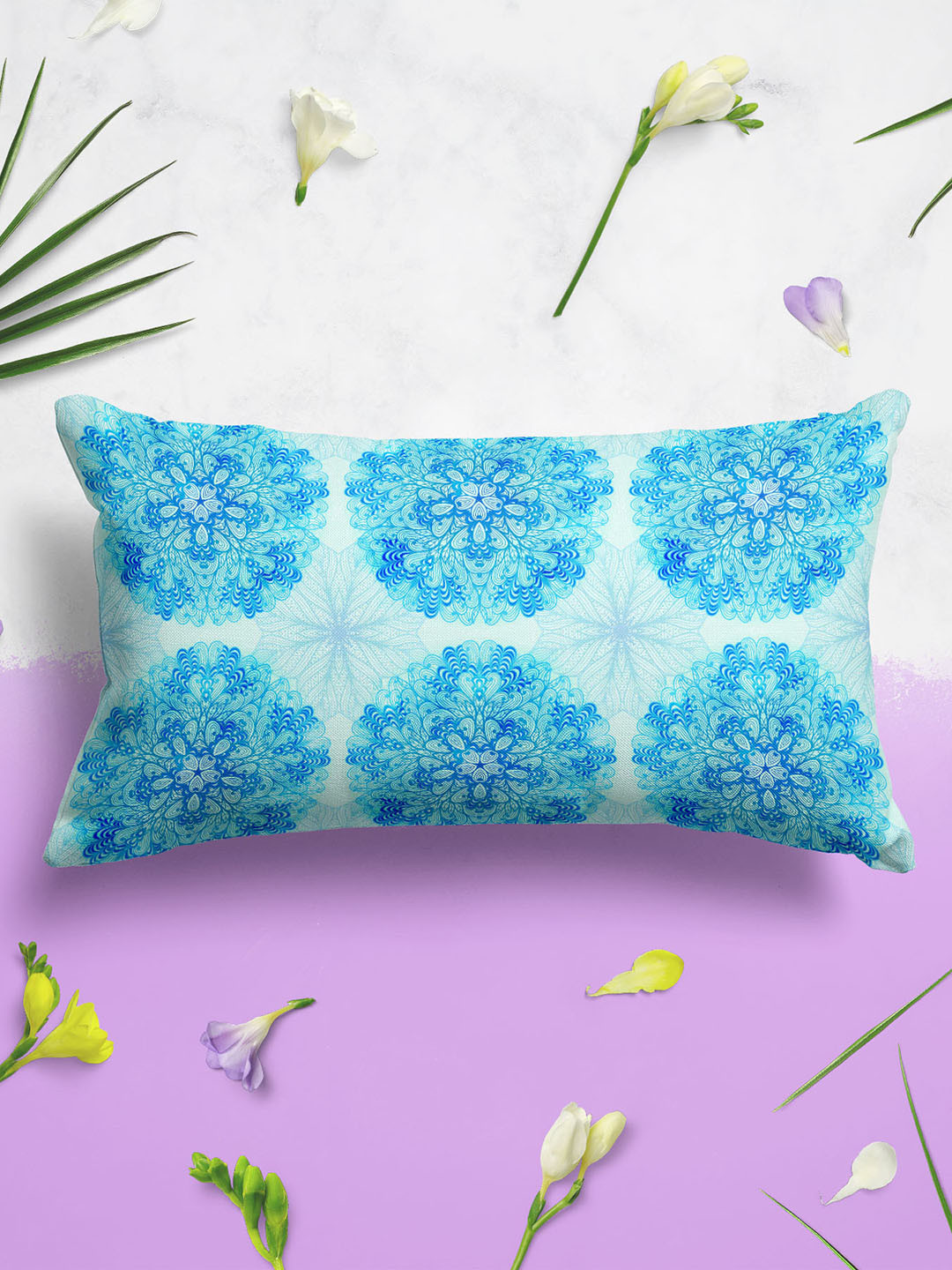 

ArtzFolio Blue & Grey 2 Pieces Floral Printed Velvet Rectangle Pillow Covers