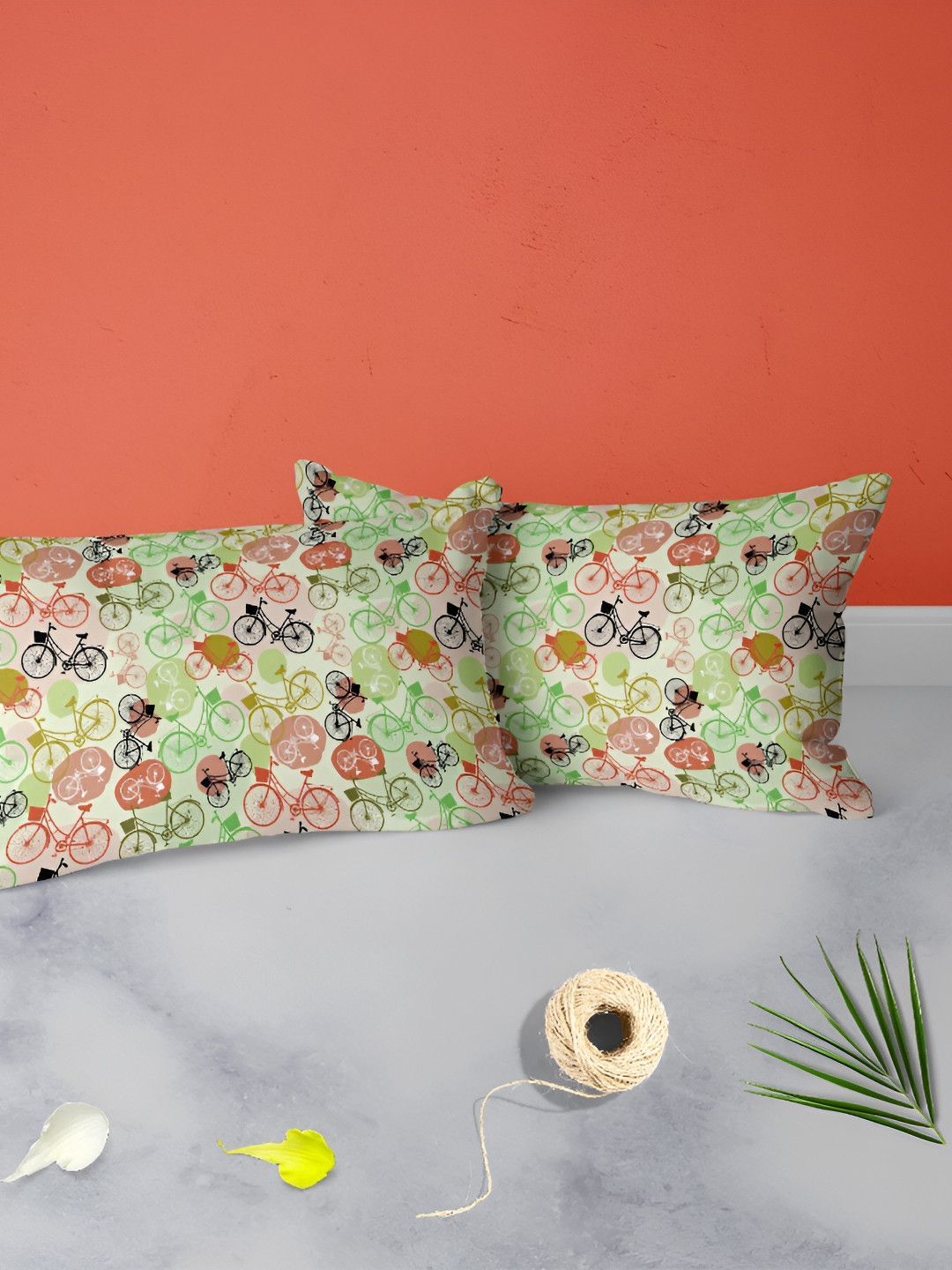 

ArtzFolio Green & Orange 2 Pieces Rectangle Pillow Covers