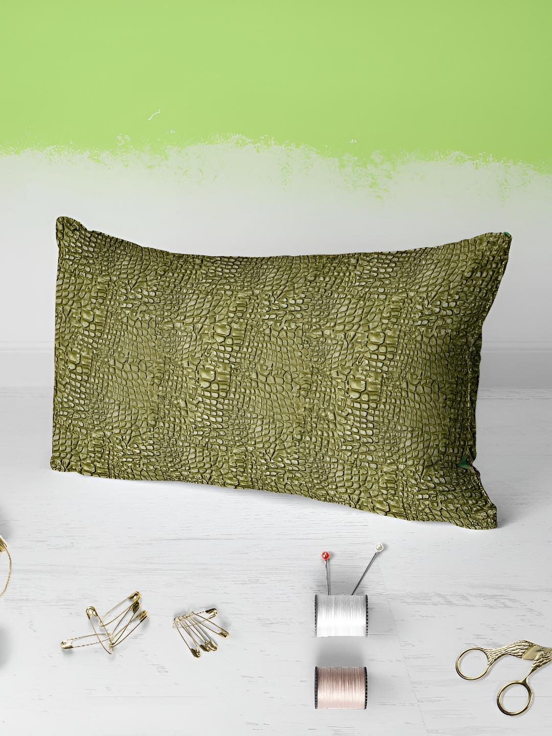 

ArtzFolio Olive Green 2 Pieces Self Design Rectangle Pillow Covers