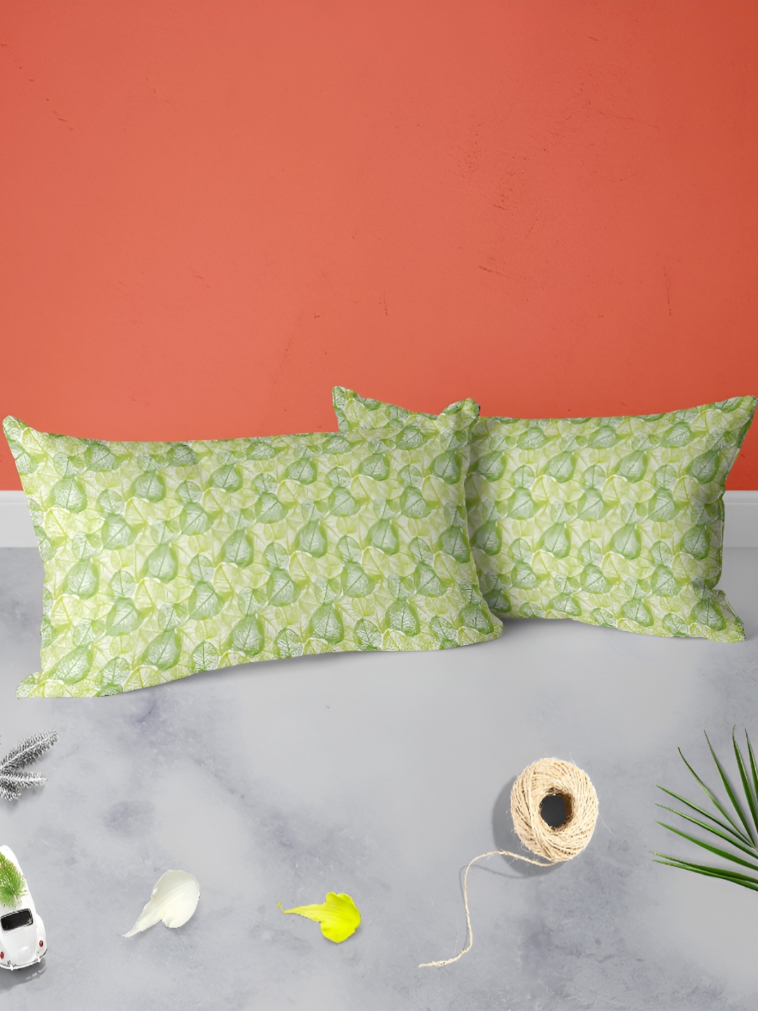 

ArtzFolio White & Green 2 Pieces Velvet Self Design Rectangle Pillow Covers