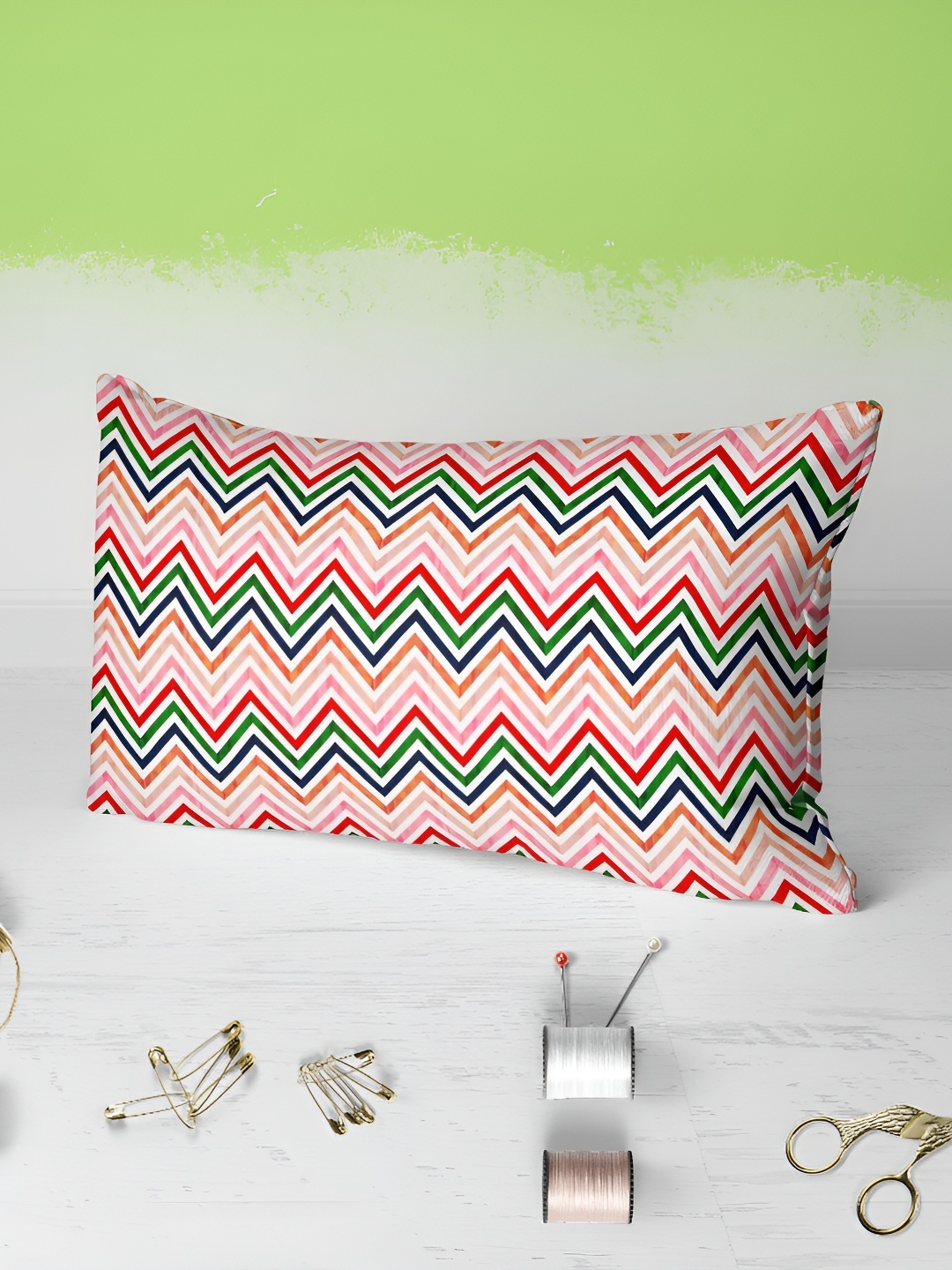 

ArtzFolio White & Red 2 Pieces Chevron Printed Rectangle Velvet Pillow Covers, Pink