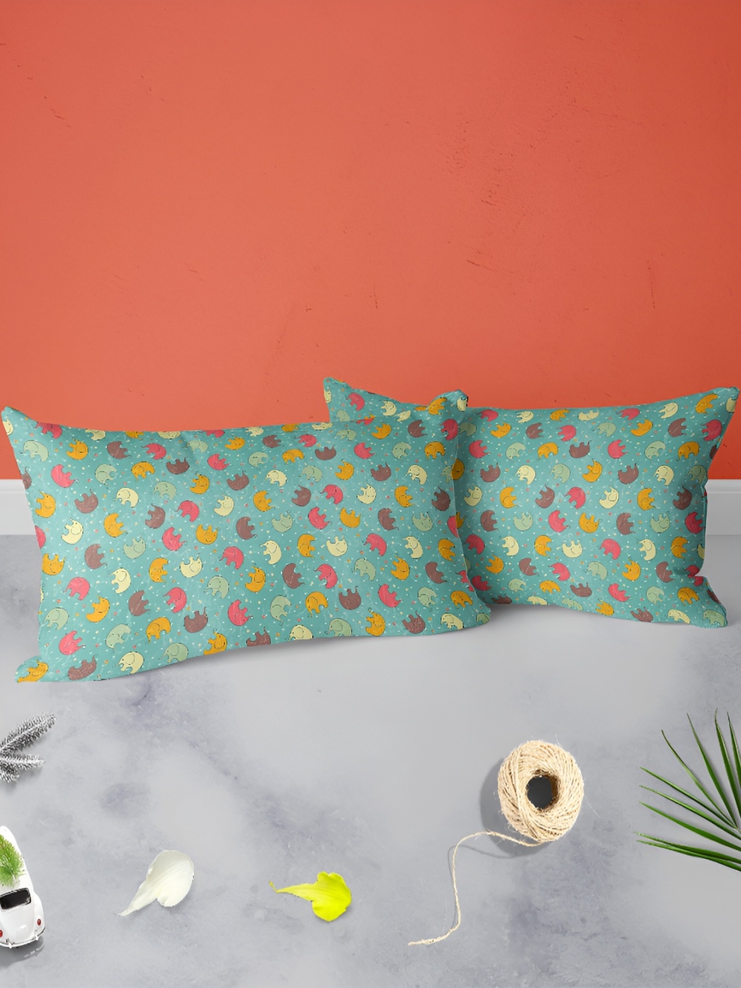

ArtzFolio Teal Green & Pink 2 Pieces Printed Rectangle Pillow Covers