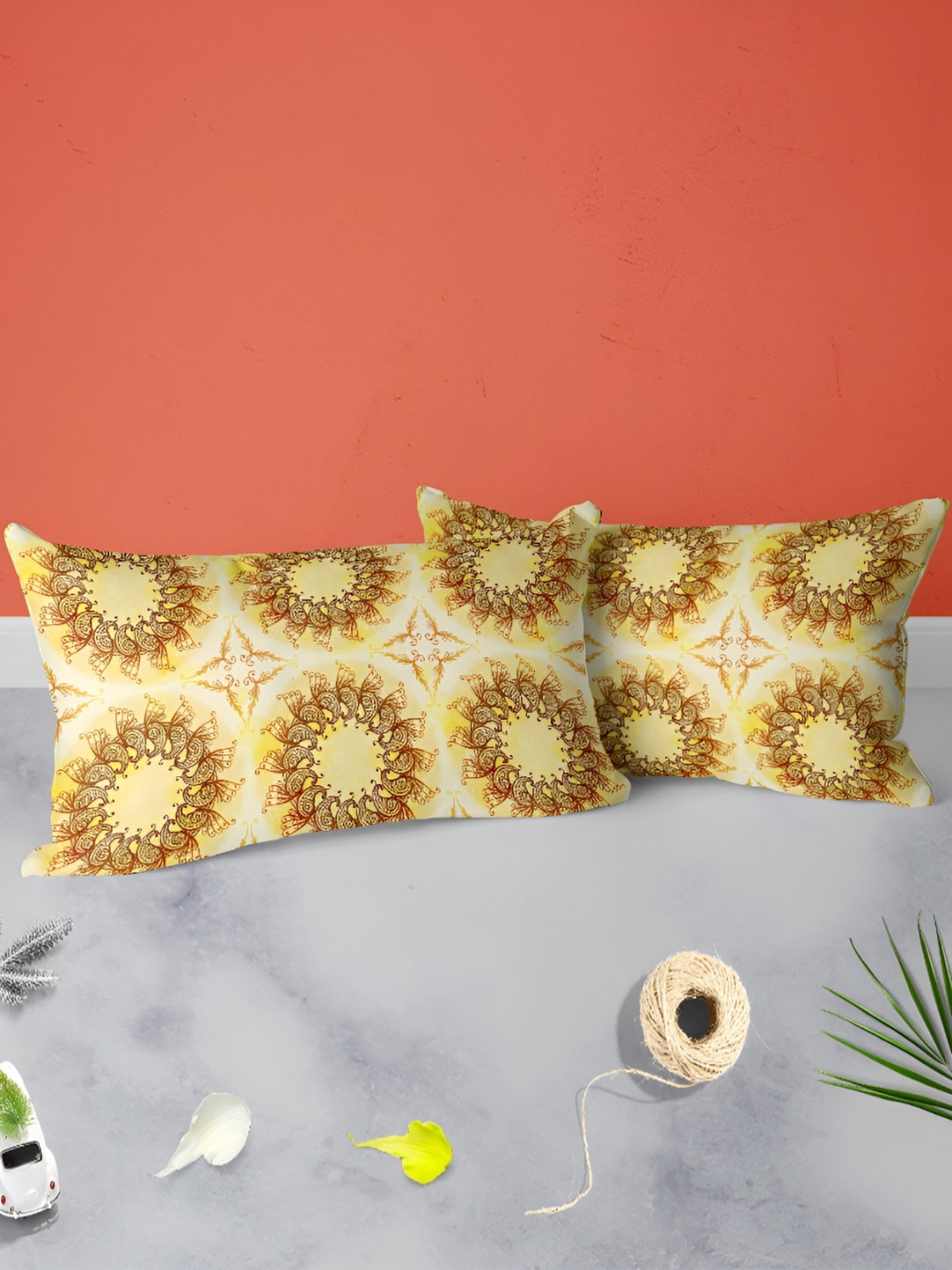 

ArtzFolio White & Yellow 2 Pieces Abstract Rectangle Pillow Covers