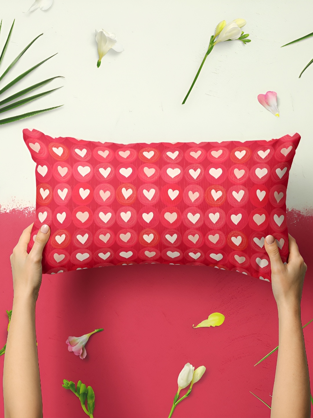 

ArtzFolio White & Red 2 Pieces Geometric Printed Rectangle Velvet Pillow Covers