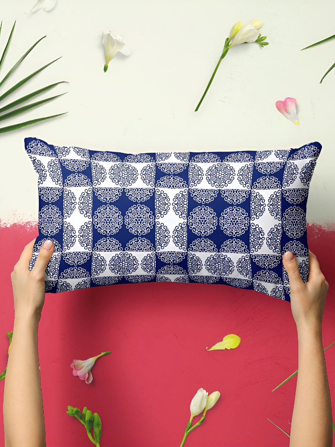 

ArtzFolio Blue & White 2 Pieces Printed Velvet Rectangle Pillow Covers