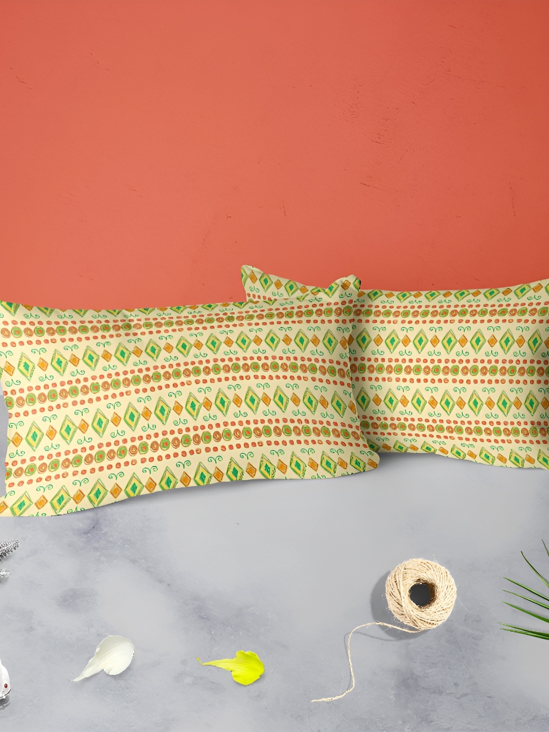 

ArtzFolio Yellow & Red 2Pcs Ethnic Motifs Rectangle Pillow Covers