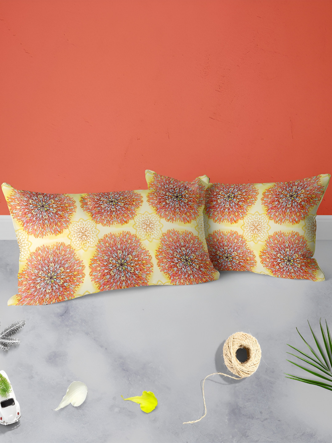 

ArtzFolio Yellow & Red 2 Pieces Floral Printed Rectangle Pillow Covers