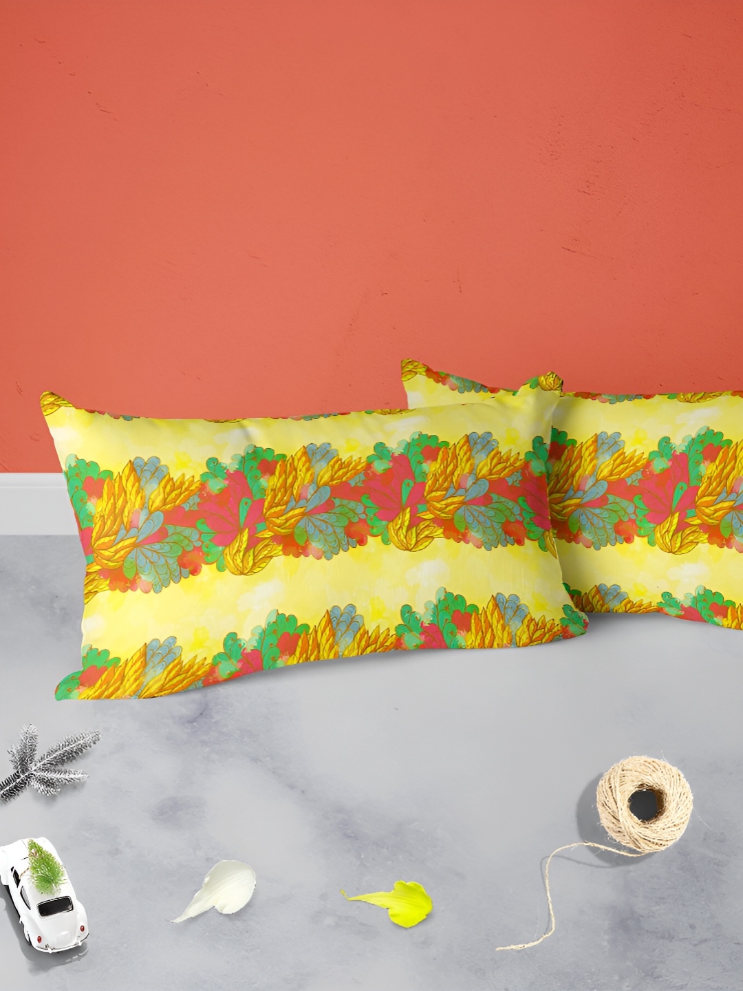 

ArtzFolio Yellow & Red 2 Pieces Self Design Printed Rectangle Pillow Covers