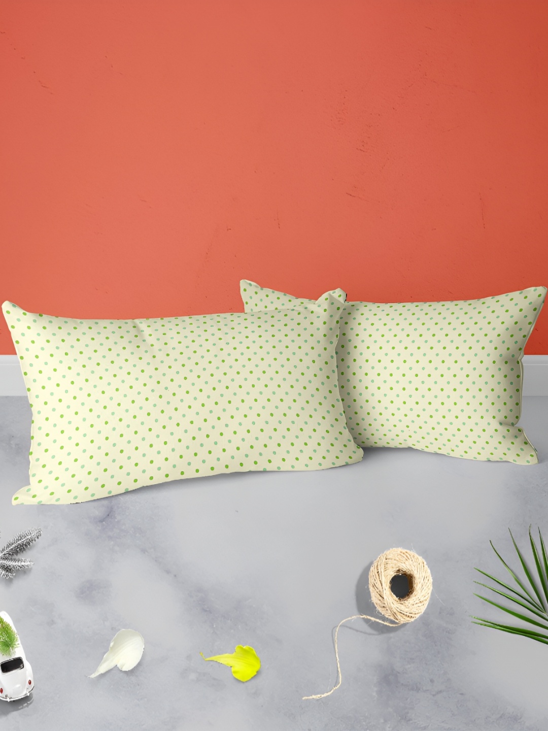 

ArtzFolio Cream & Green 2 Pieces Printed Rectangle Pillow Covers
