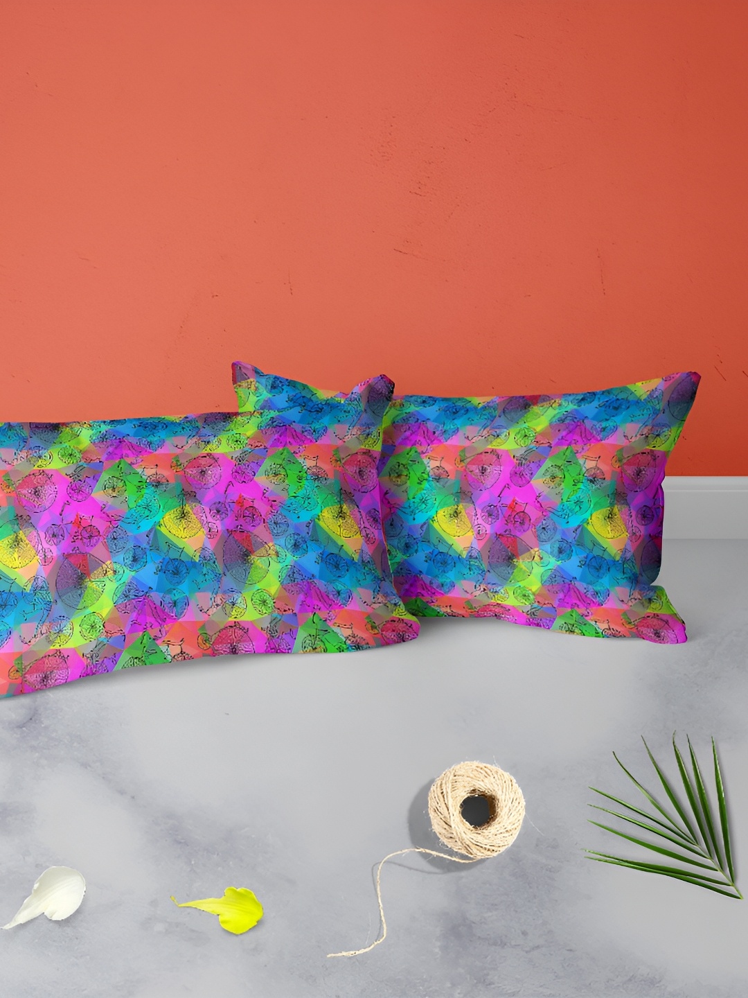 

ArtzFolio Blue & Pink 2 Pieces Self Design Printed Rectangle Pillow Covers