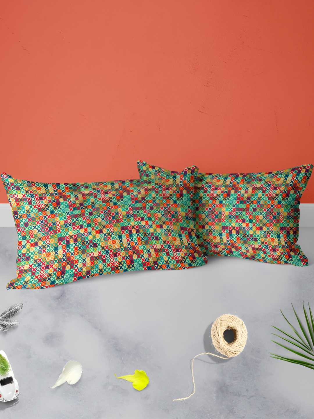 

ArtzFolio Blue and Green 2 Pieces Cotton Rectangle Pillow Covers