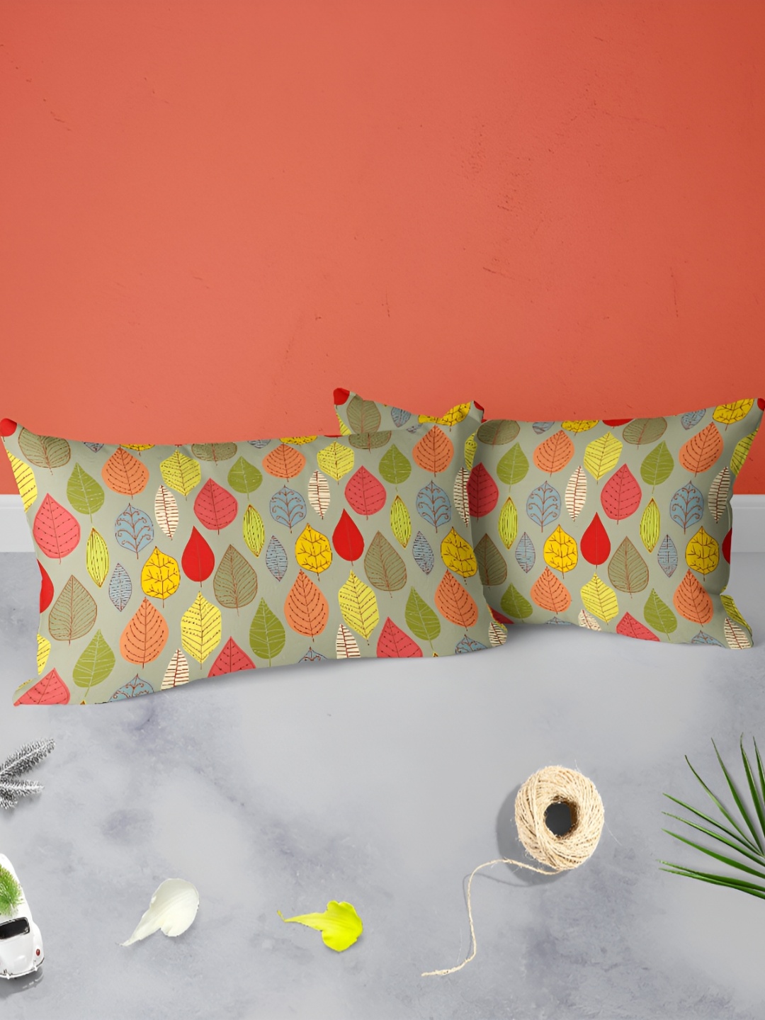 

ArtzFolio Green & Yellow 2 Pcs Rectangle Pillow Covers