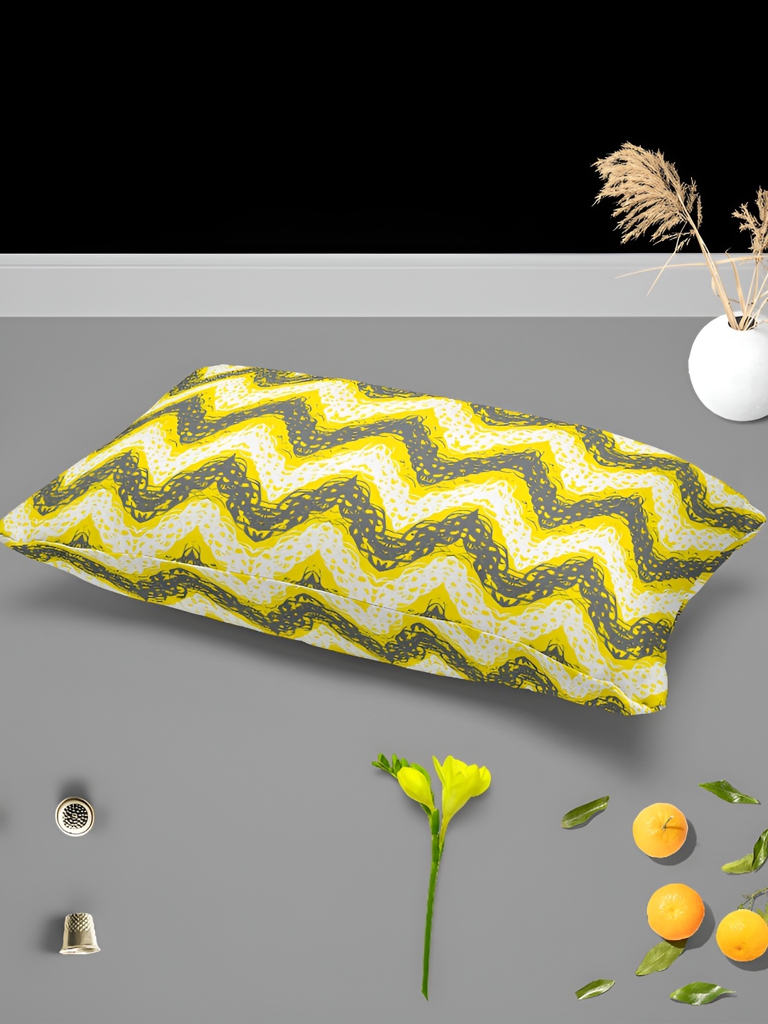 

ArtzFolio Yellow & Green 2 Pieces Chevron Printed Rectangle Velvet Pillow Covers