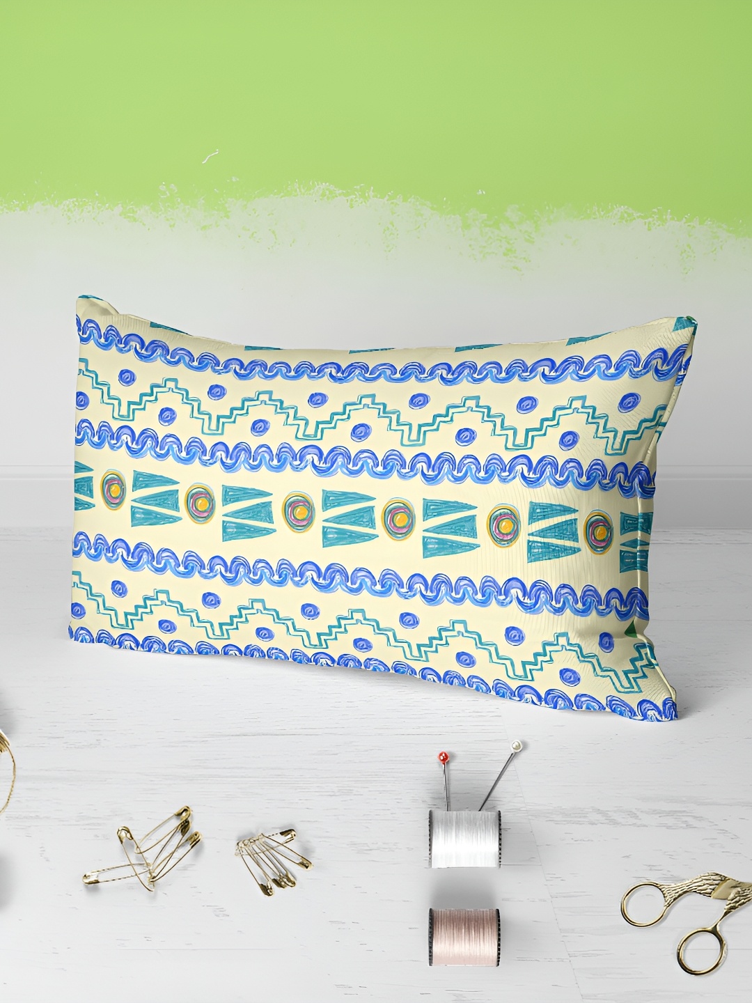 

ArtzFolio Beige & Blue 2 Pieces Self Design Rectangle Velvet Pillow Covers