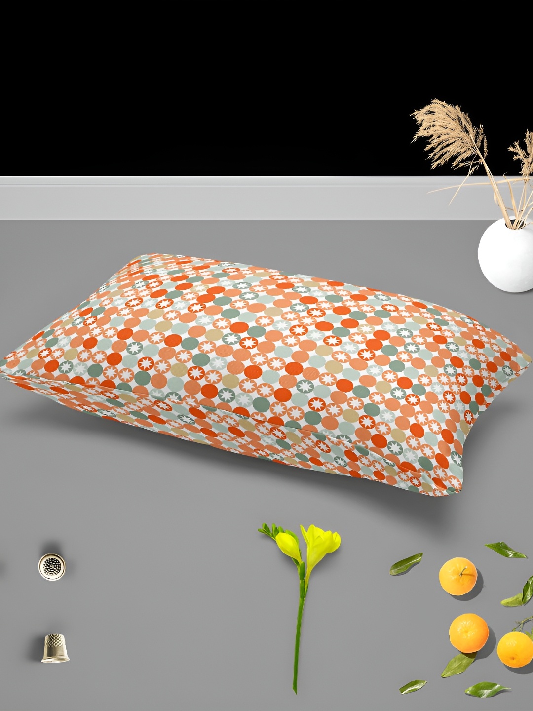 

ArtzFolio Orange & White 2 Pieces Geometric Printed Rectangular Pillow Covers