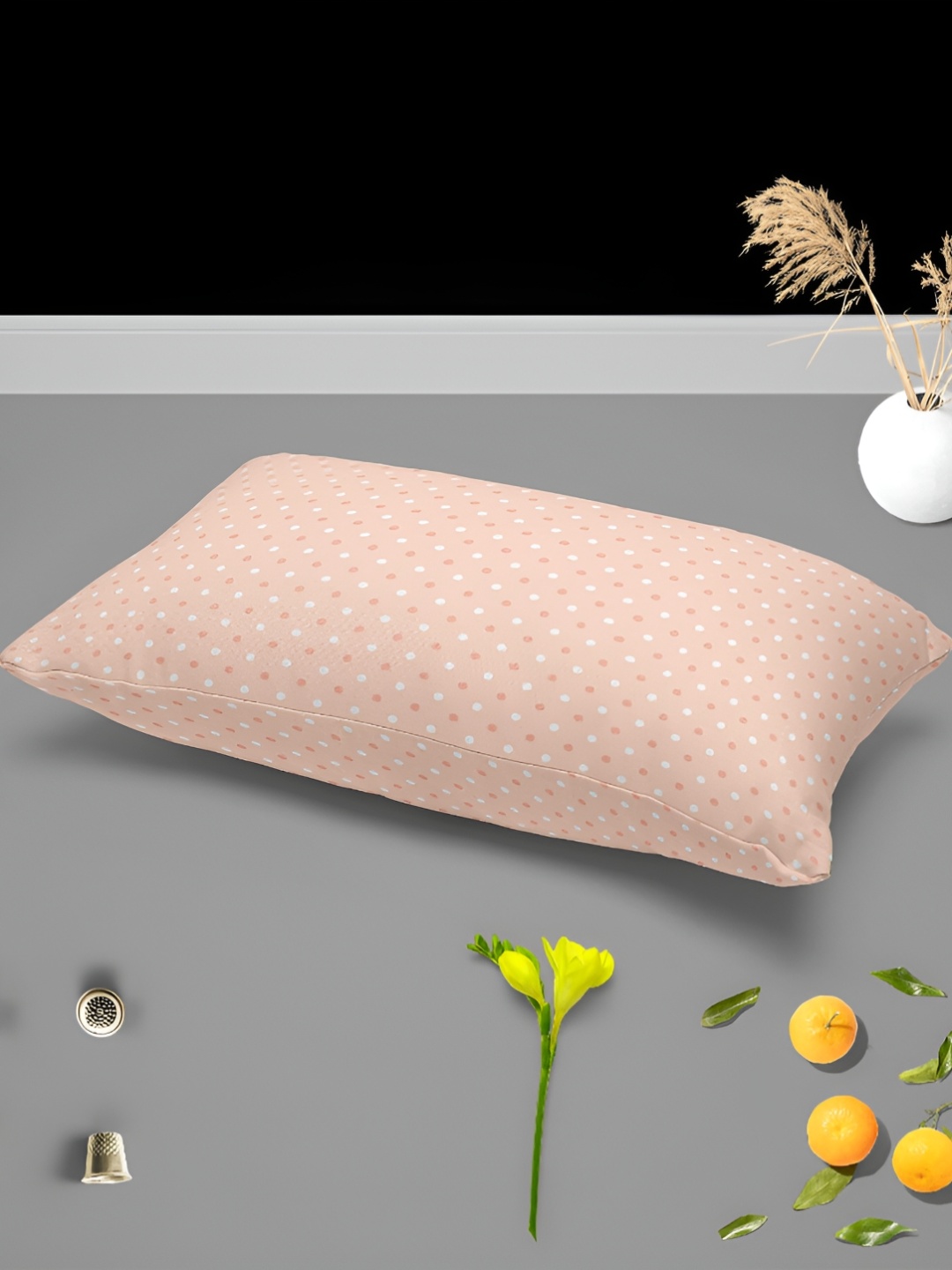 

ArtzFolio White & Pink 2 Pcs Polka Dots Printed Rectangle Velvet Pillow Covers