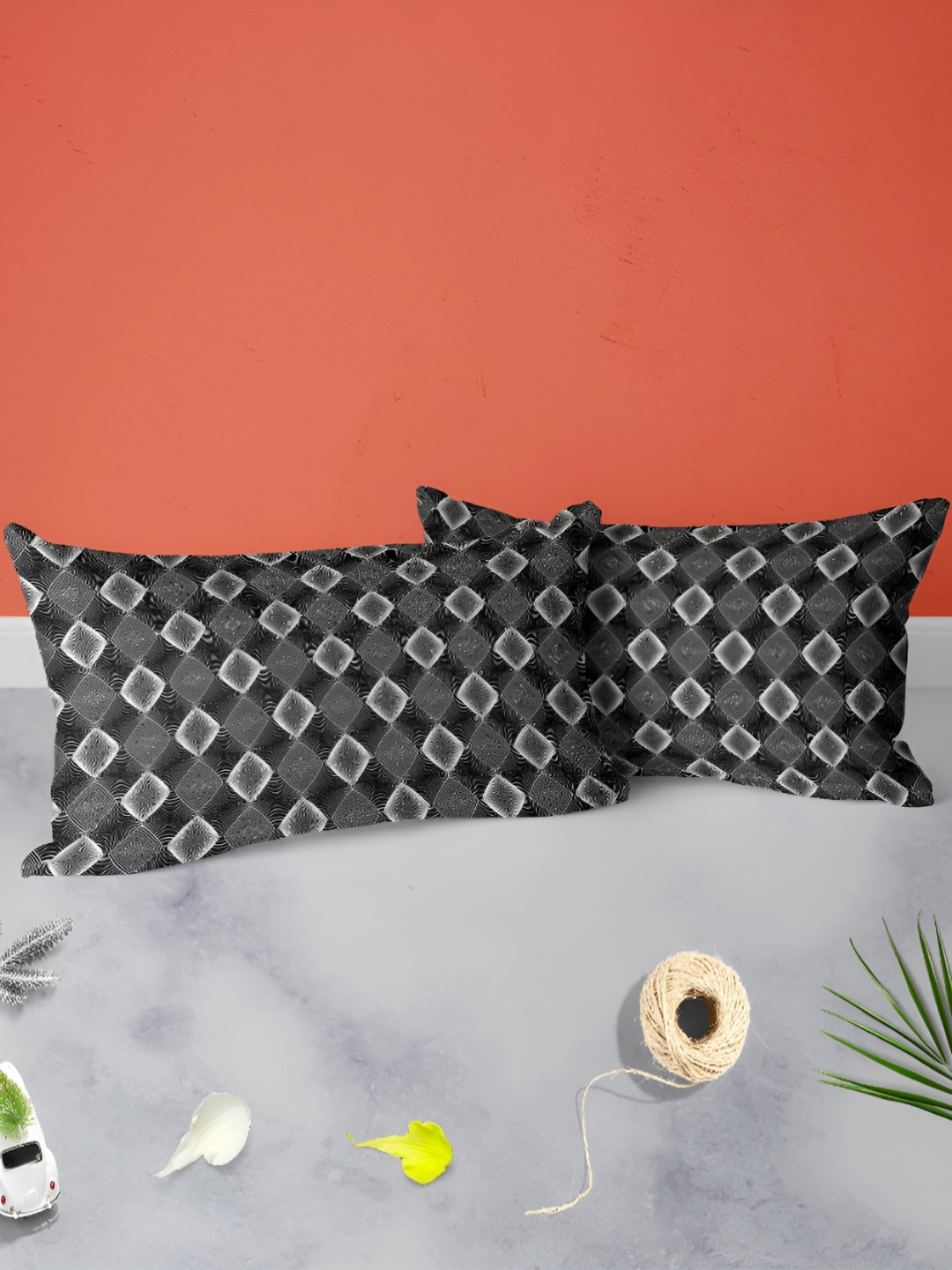 

ArtzFolio Black & Grey 2 Pieces Checked Printed Velvet Rectangle Pillow Covers