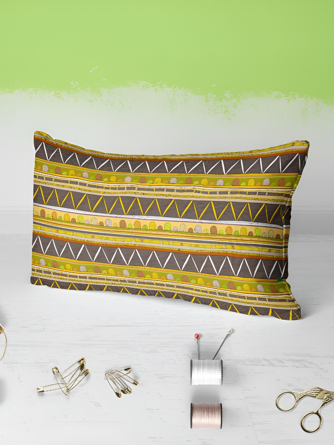 

ArtzFolio Brown & Green 2 Pieces Striped Printed Rectangular Pillow Covers