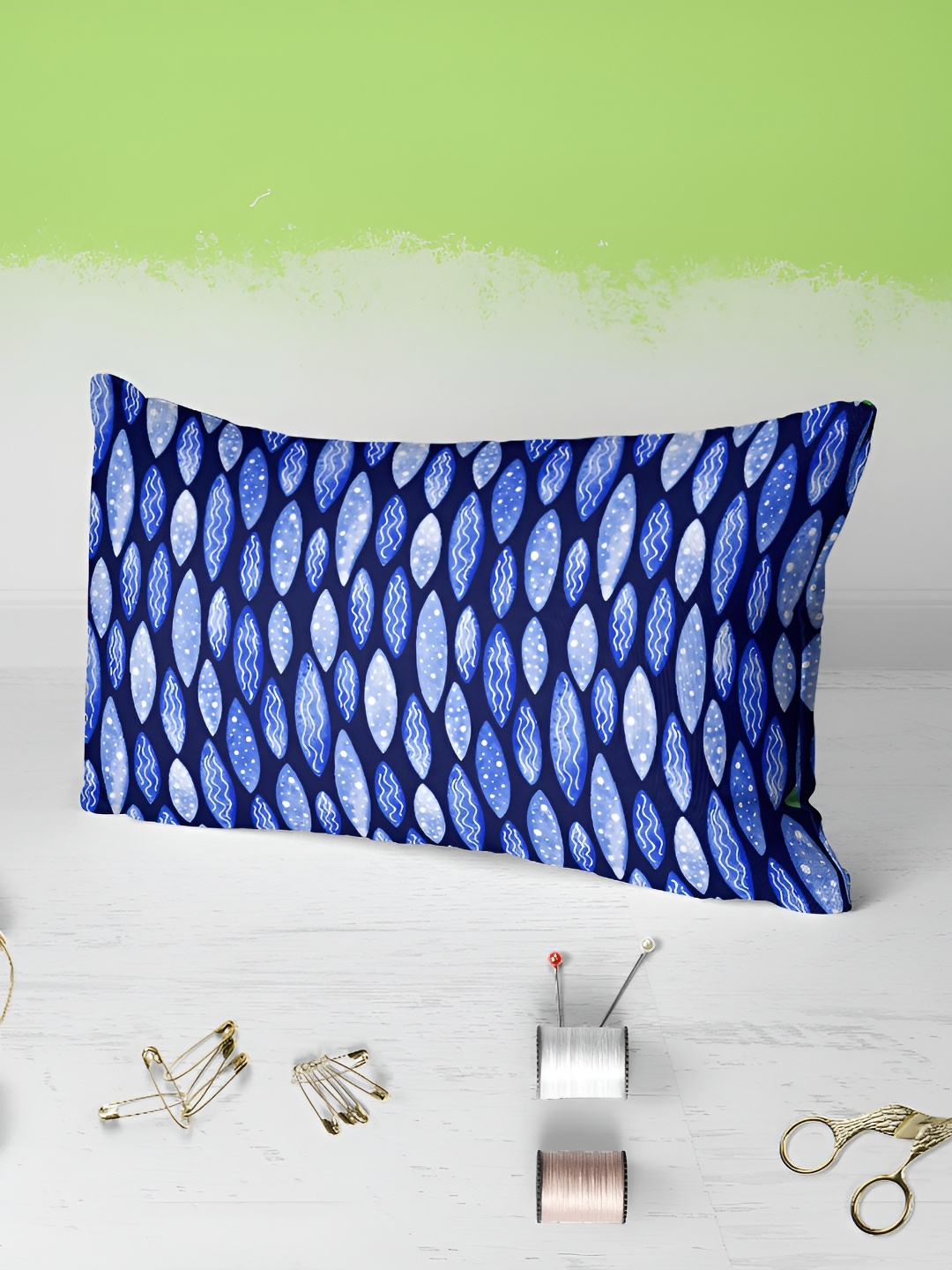 

ArtzFolio Blue & White 2 Pieces Self Design Rectangle Velvet Pillow Covers