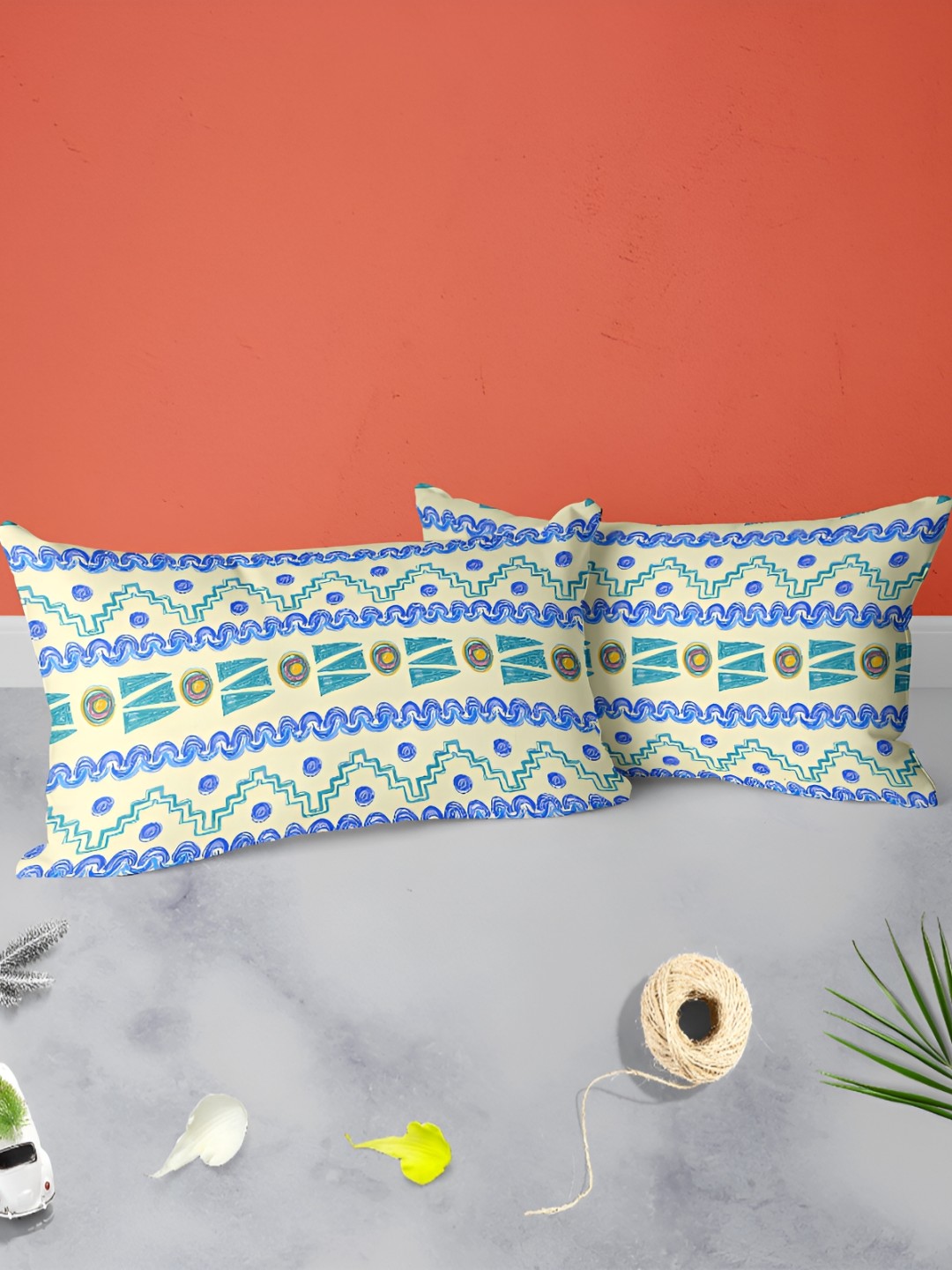 

ArtzFolio Cream & Green 2 Pieces Rectangle Pillow Covers