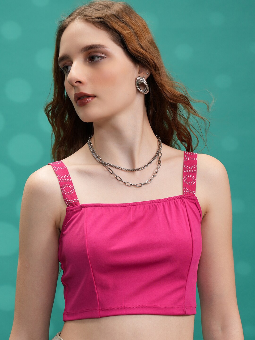 

Tokyo Talkies Fuchsia Shoulder Strap Crop Top