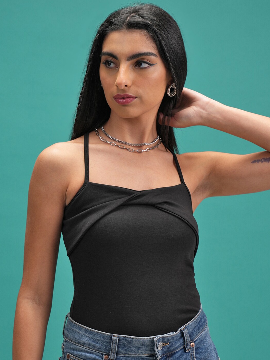 

Tokyo Talkies Shoulder Straps Twisted Top, Black