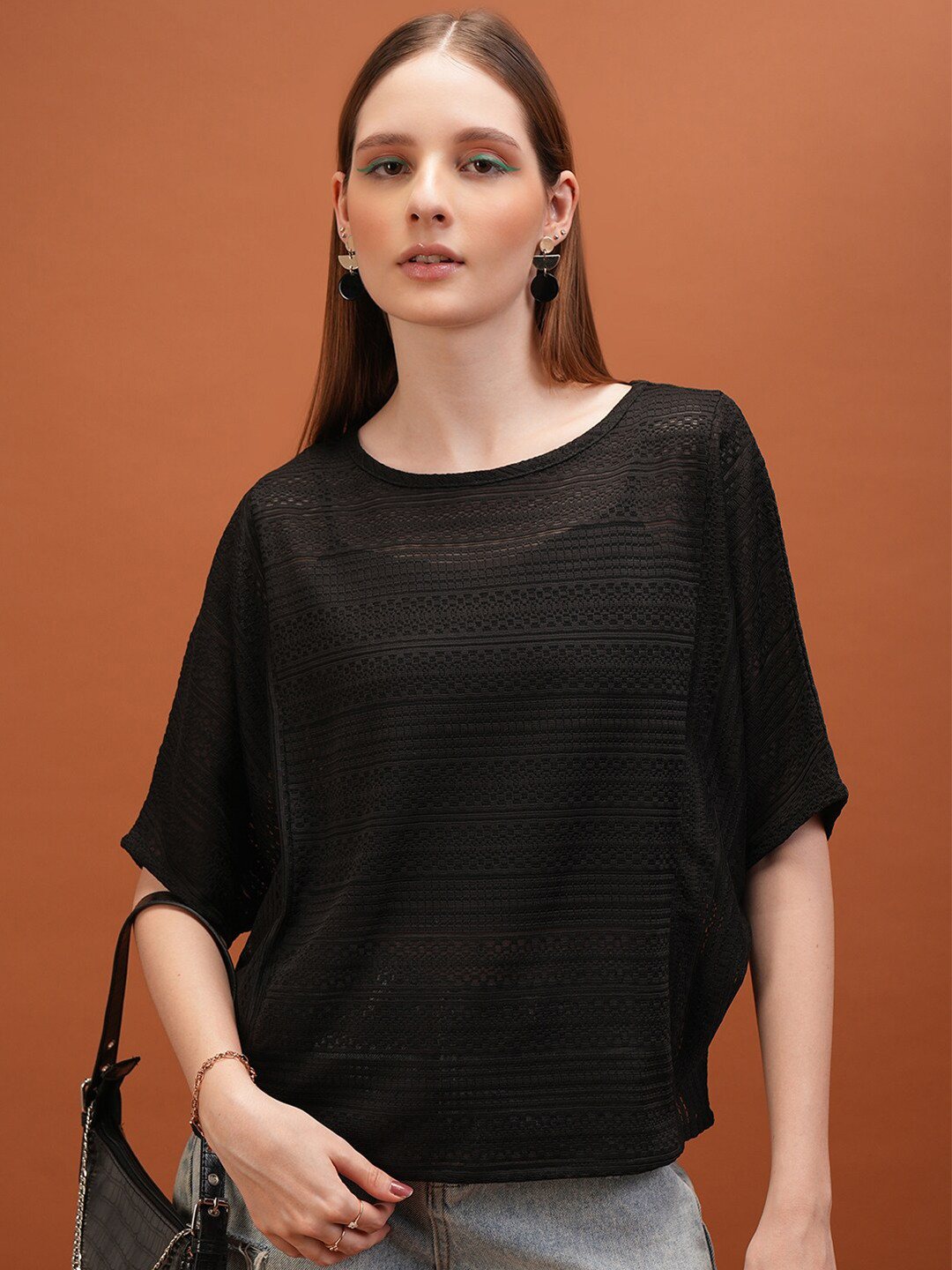 

Tokyo Talkies Kimono Sleeve Cotton Kaftan Top, Black