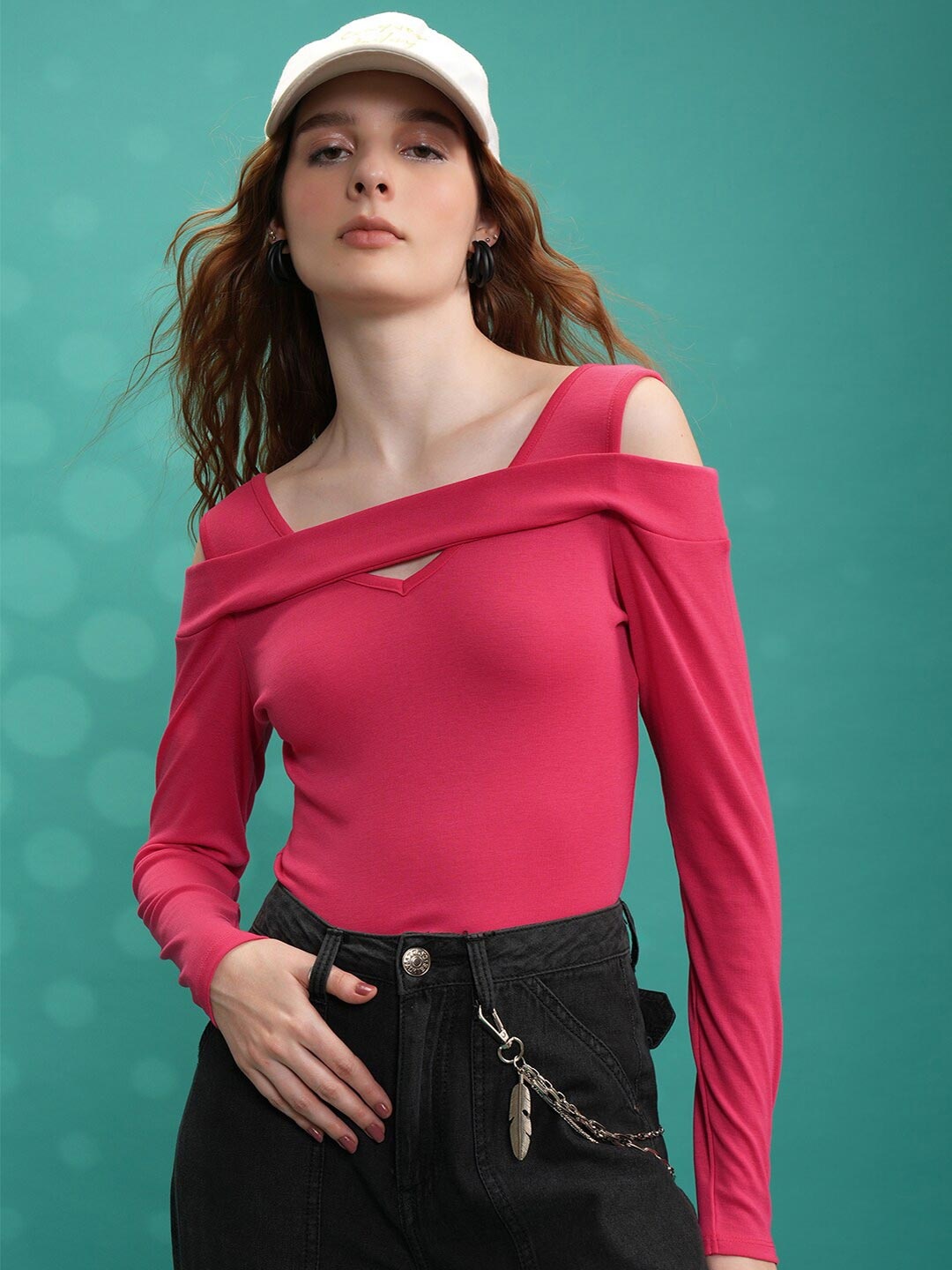 

Tokyo Talkies Pink Long Sleeves Cut-Out Top