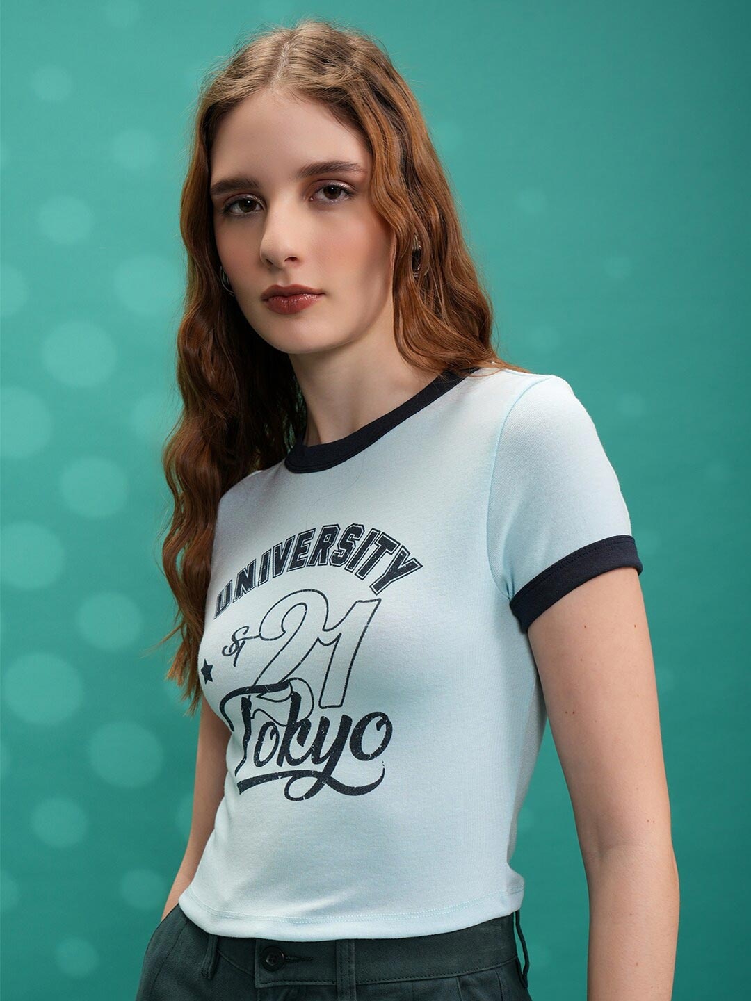 

Tokyo Talkies Typography Printed Crop Top, Blue