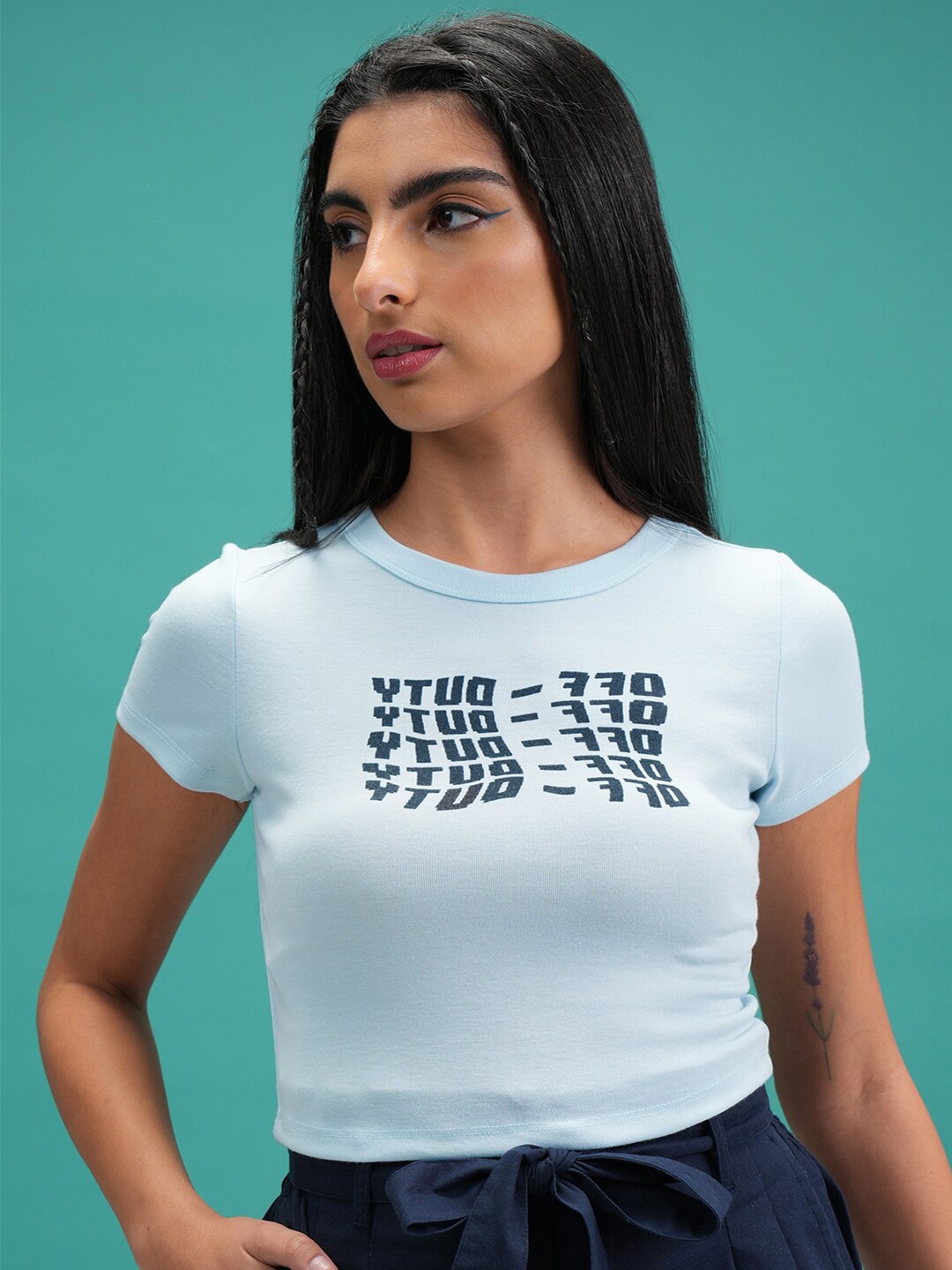 

Tokyo Talkies Typography Printed Round Neck Top, Blue