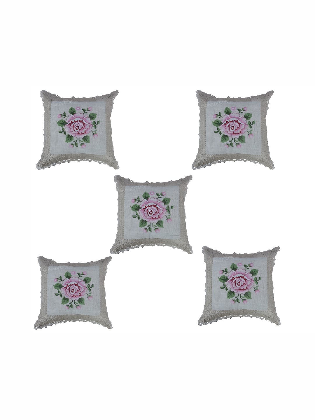 

MONKDECOR Grey & Pink 5 Pcs Floral Square Cushion Covers