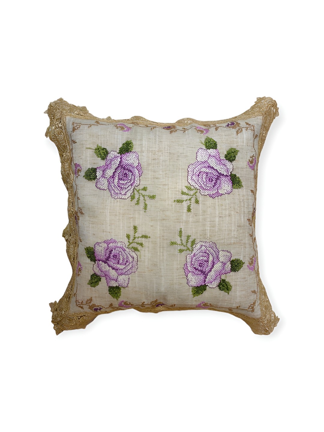 

MONKDECOR Purple & Green Embroidered Square Cushion Covers