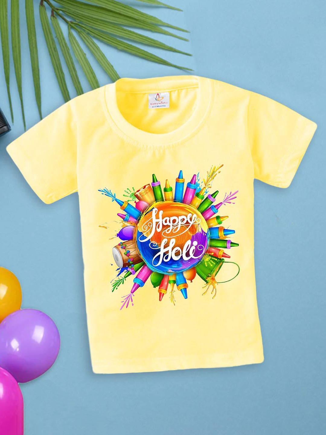 Babywish Kids Typography Printed Round Neck Short Sleeves T-shirt, Yellow