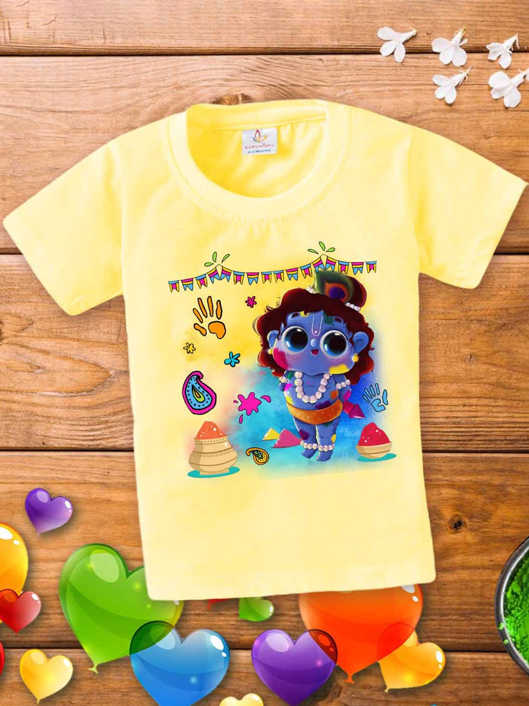 

Babywish Kids Graphic Printed Cotton Holi T-shirt, Yellow