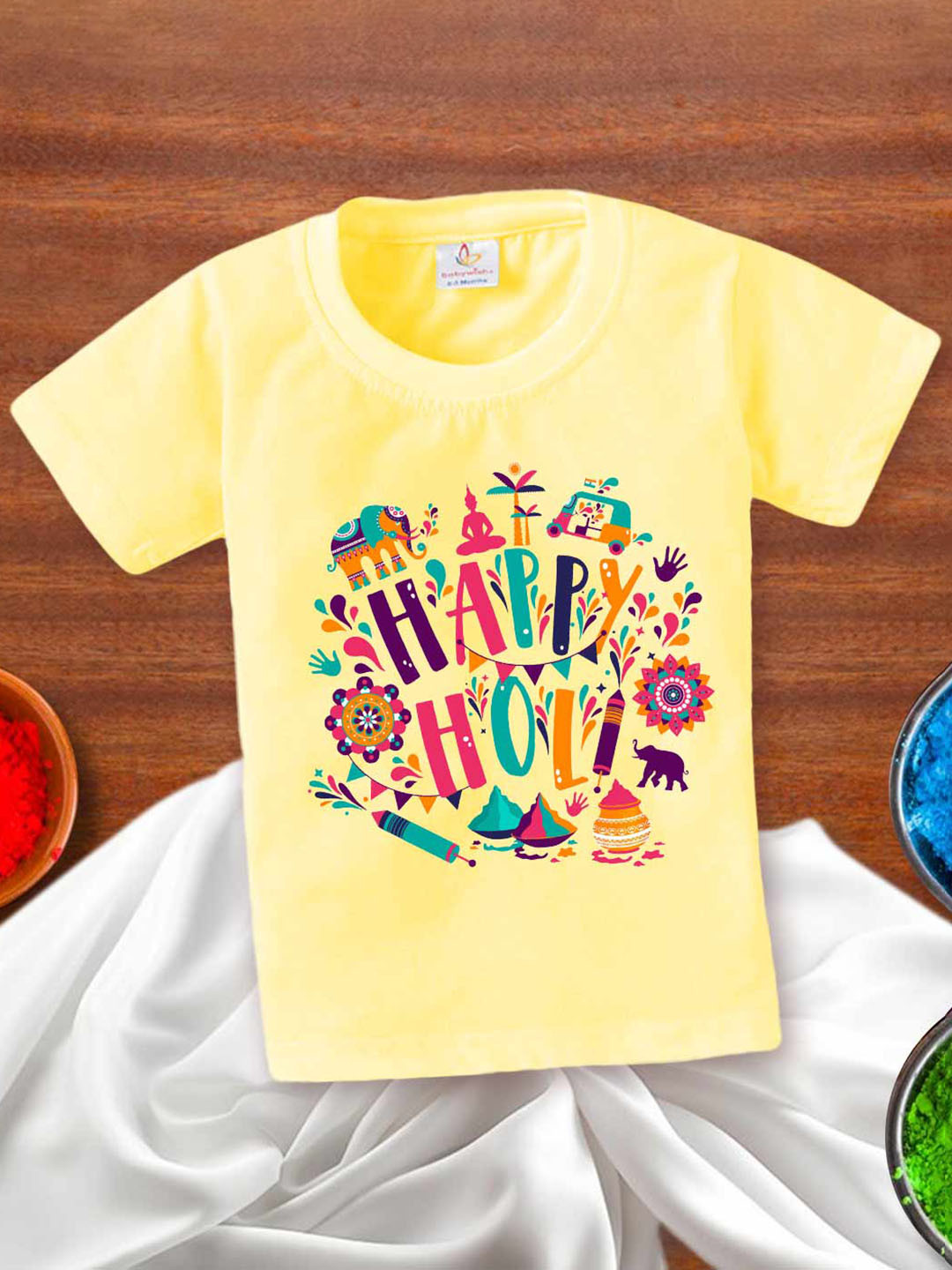 

Babywish Kids Typography Printed Round Neck Short Sleeves Cotton T-shirt, Yellow