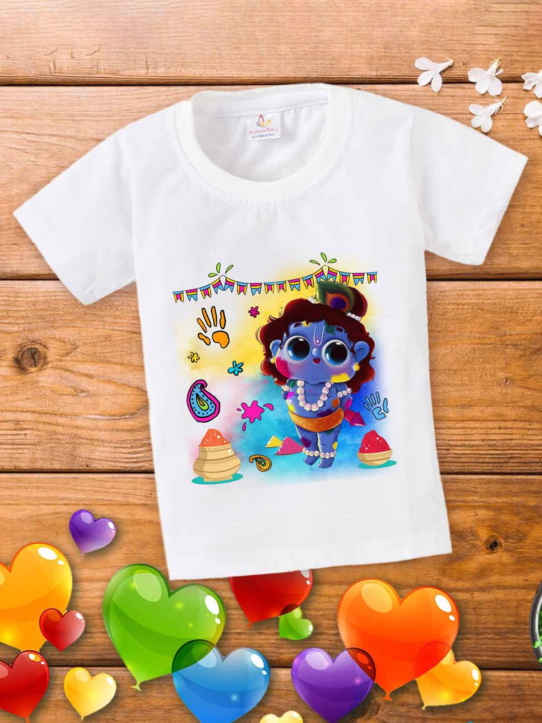 

Babywish Kids Little Krishna Printed Cotton T-shirt, White