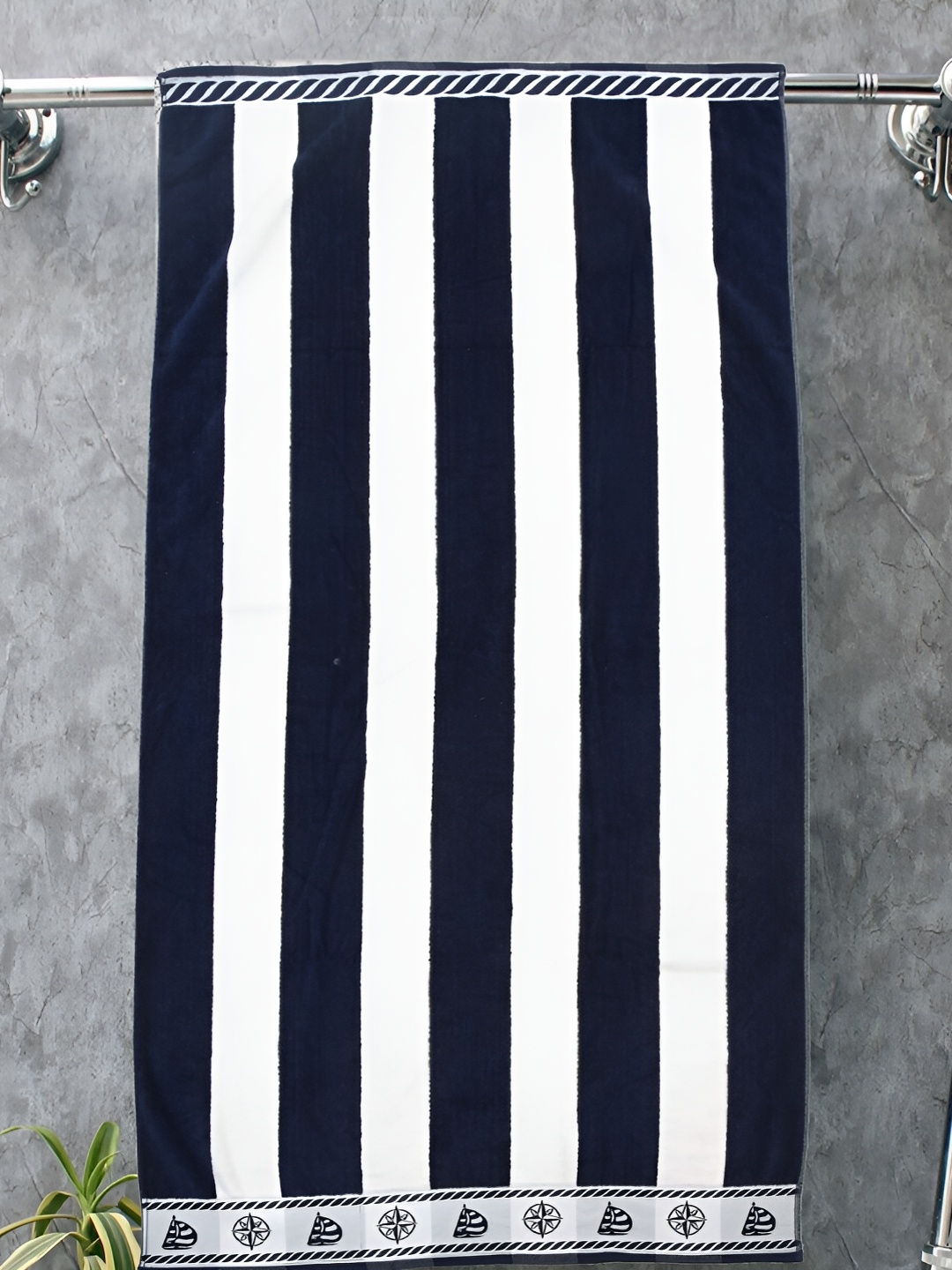 

RRC White & Blue Striped Cotton 500 GSM Bath Towel