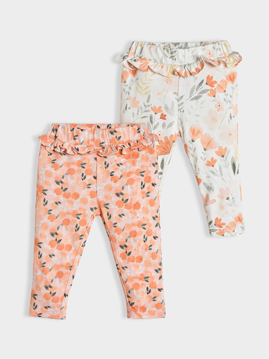 

MiArcus Girls Pack Of 2 Printed Cotton Leggings, White