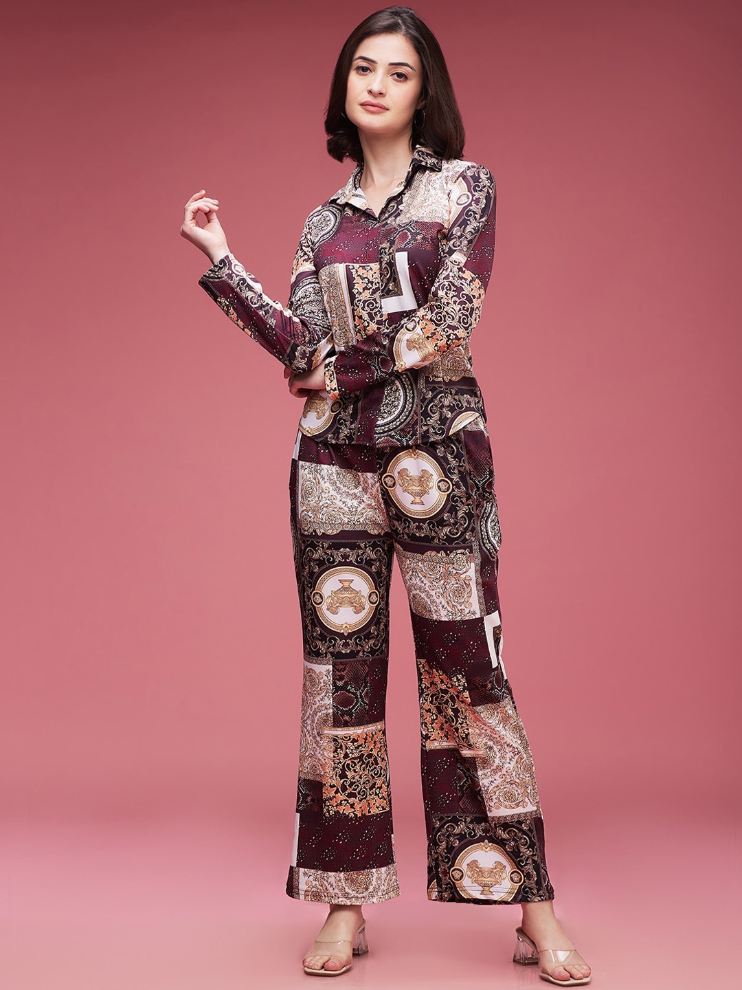 

DressBerry Printed Shirt With Trousers, Brown