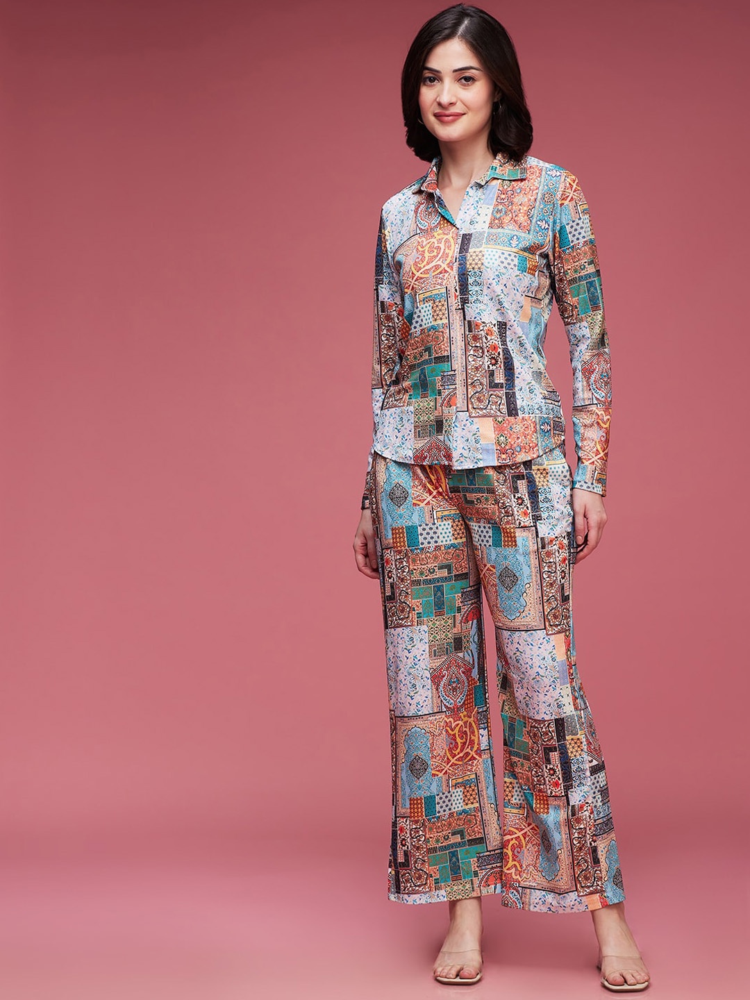 

DressBerry Printed Shirt With Trousers, Sea green