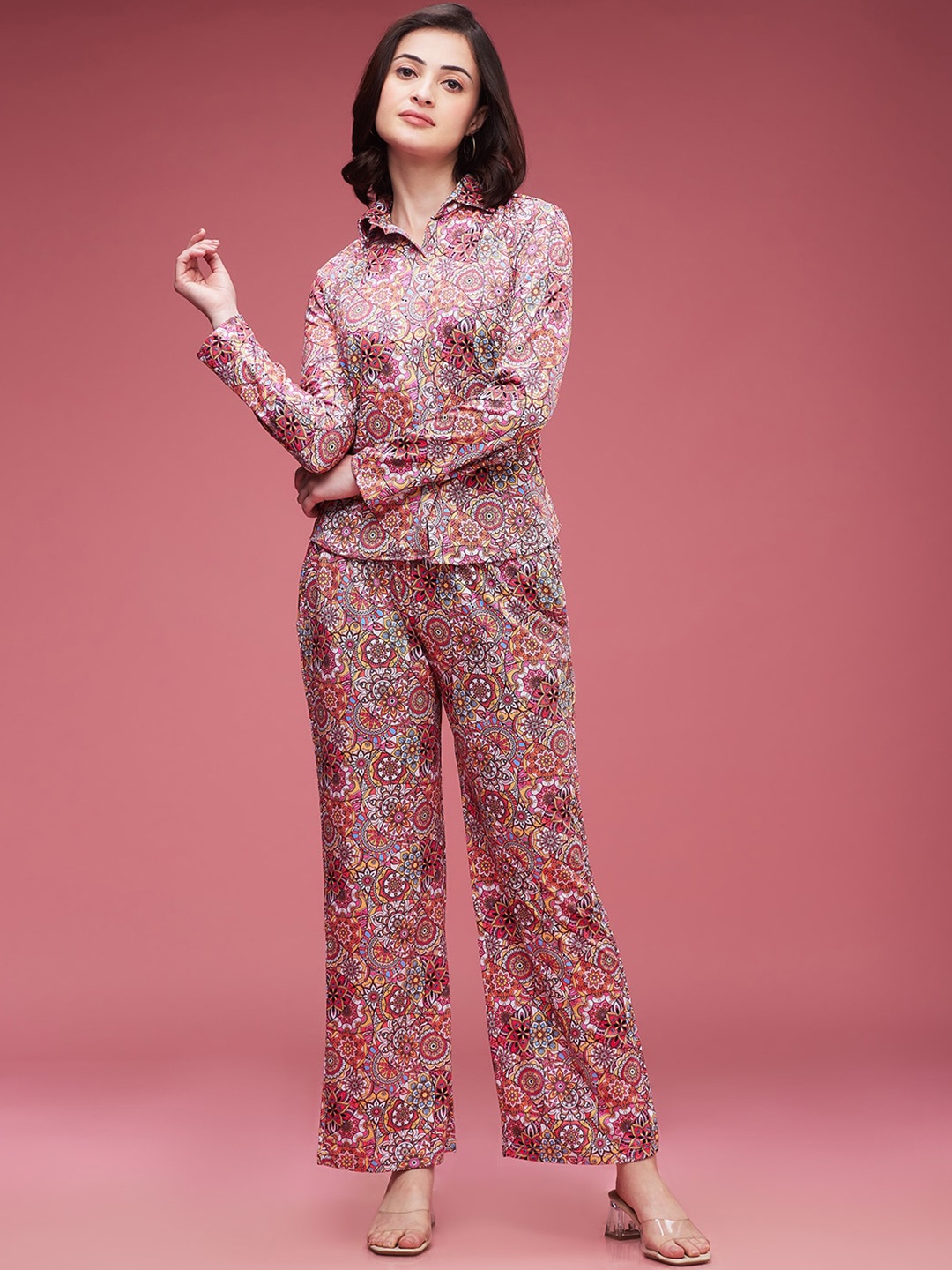 

DressBerry Floral Printed Shirt With Trousers, Coral